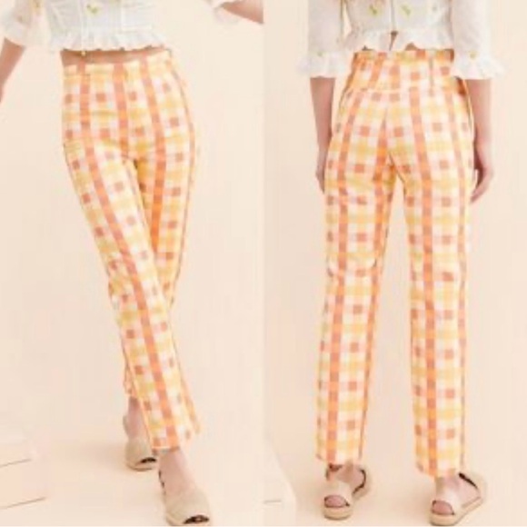 Free People NWOT!!! She’s All That Orange Plaid Straight Leg Pants - Picture 2 of 11